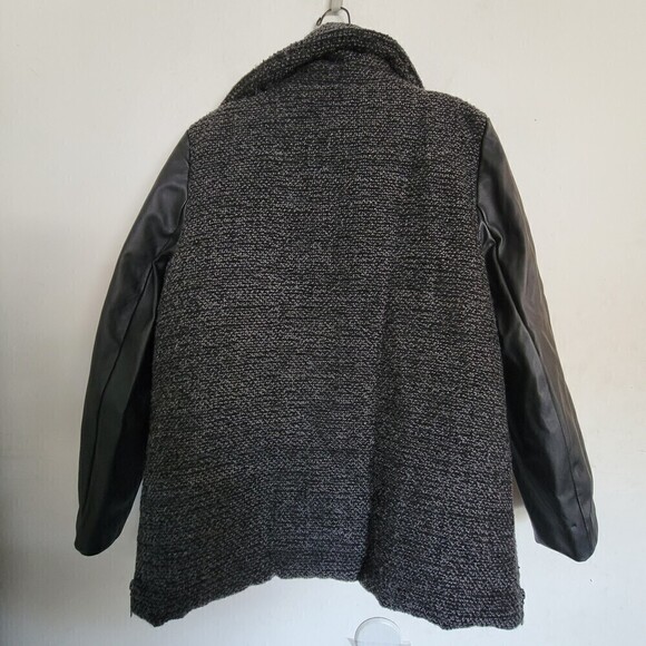 G.H. Bass & Co. Wool Knit Faux Vegan Leather Long Sleeve Tweed Knit Jacket Coat - Picture 3 of 14